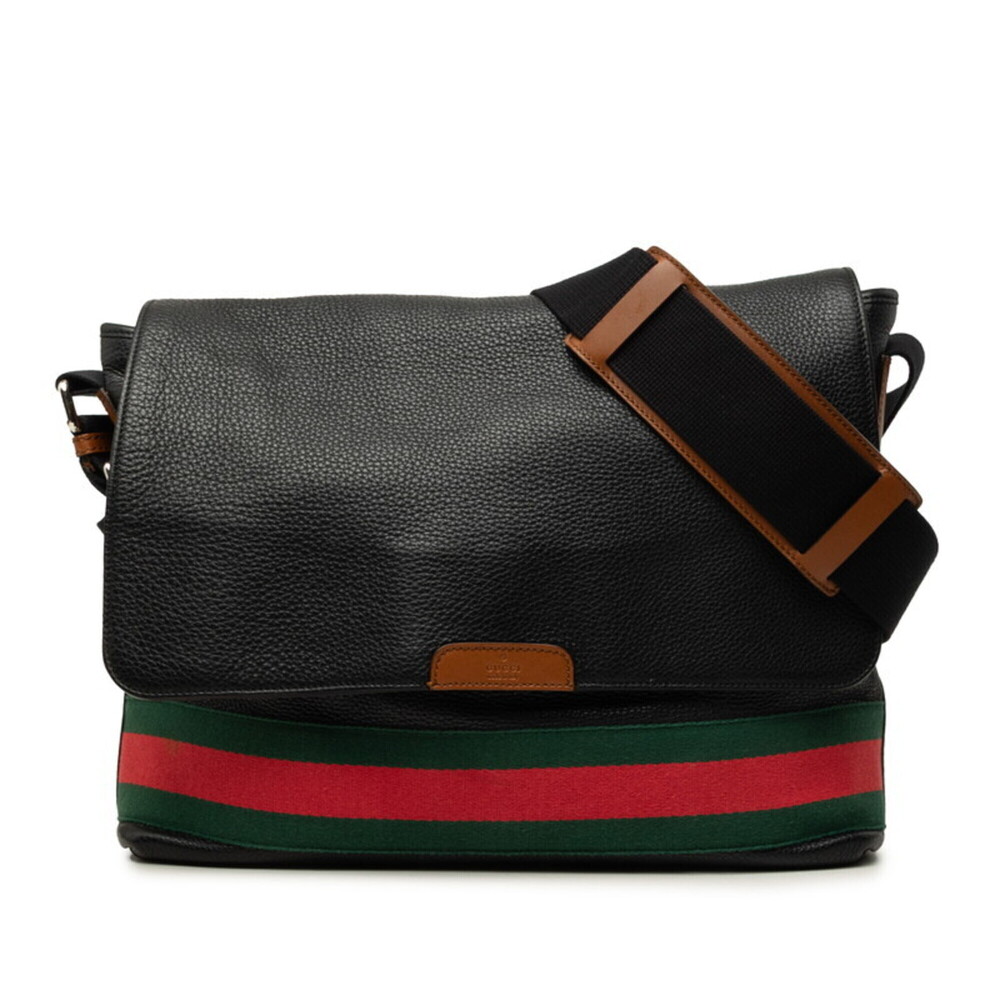 Gucci Sherry Line Crossbody Shoulder Bag 281421 Black Green Red Leather Canva...